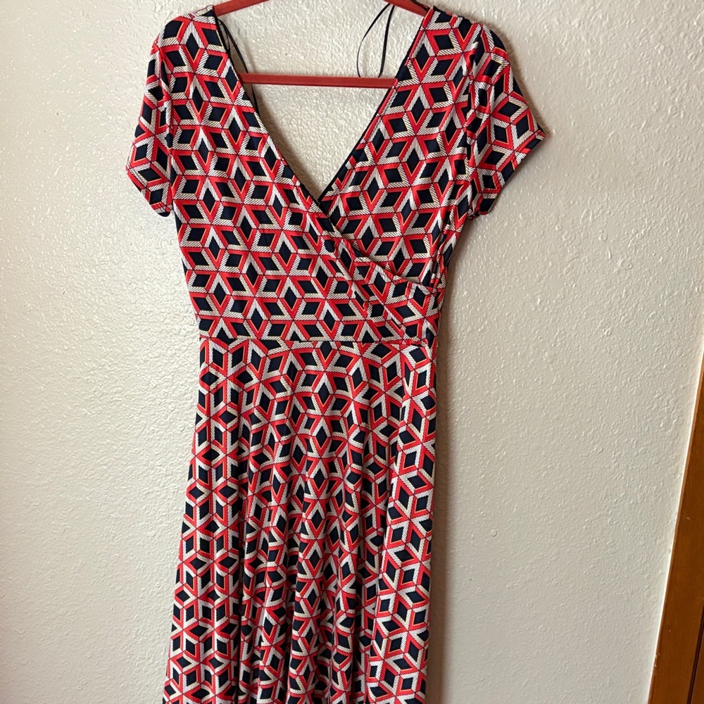 Kayleigh Geometric Patterned Dress - Red and Black - Picture 1 of 5